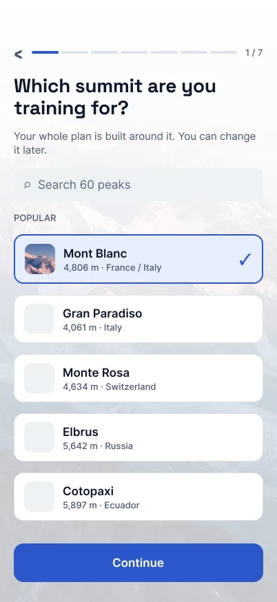 Choosing your summit in the app